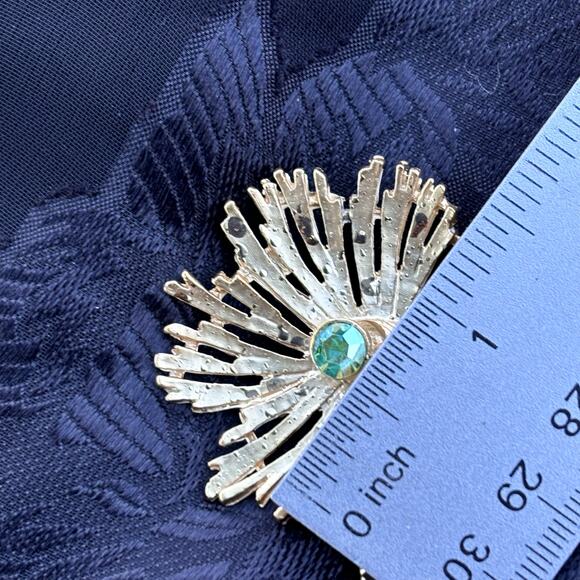 Vintage MCM Weeping Gold Starburst Blue Rhinestone Brooch Pin - Picture 4 of 5